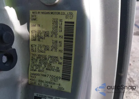 2017 Nissan Frontier S z USA, uszkodzony, nr VIN 1N6BD0CT4HN770569